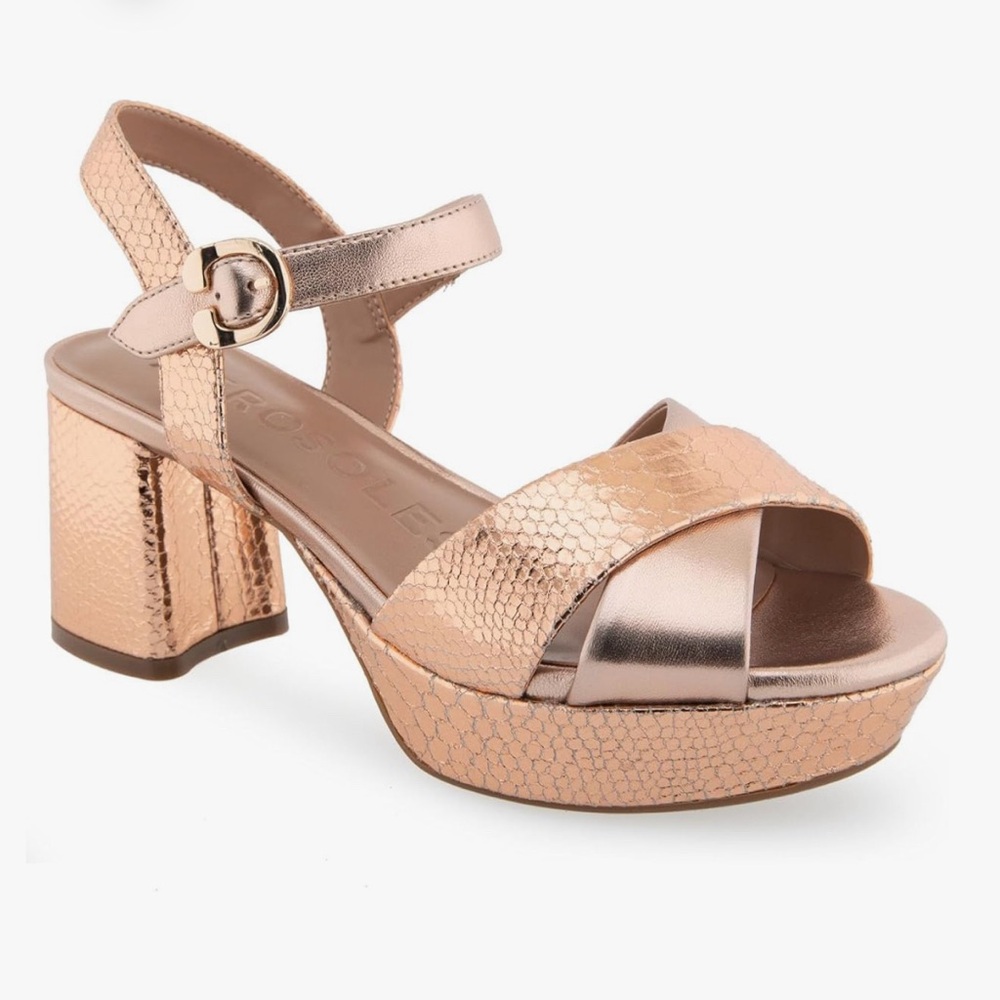 ✨🌷 Aerosoles Rose Gold Leather Heeled Sandals – Size 8, NEW IN BOX ✨🌷
